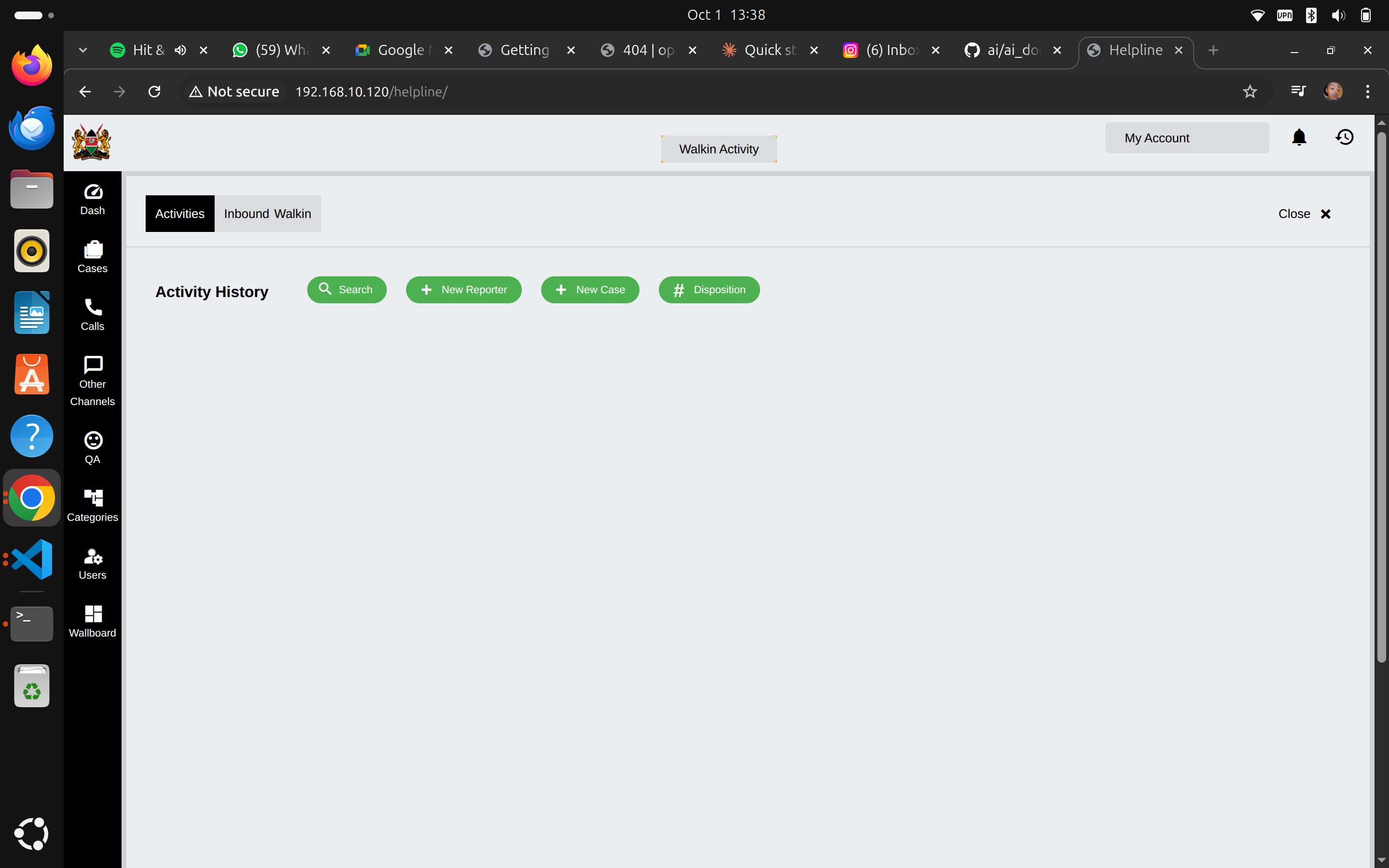 Walk-In Activity Screen